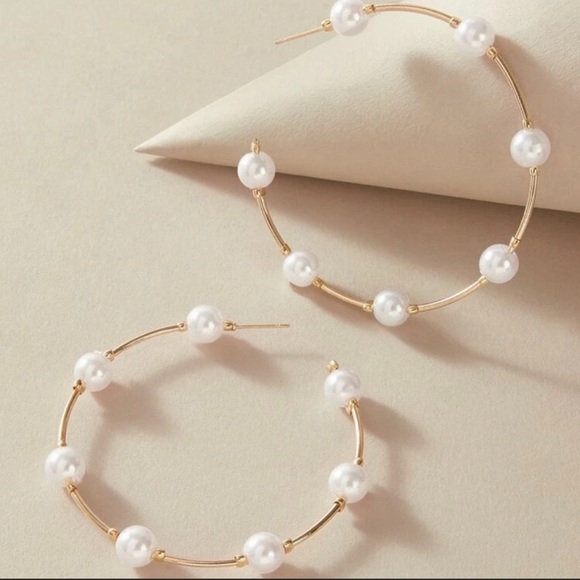 Beautiful Gold Hoops With Pearl Accents - Picture 2 of 5